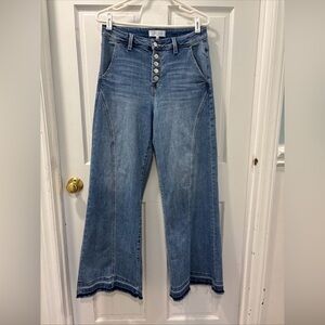 Risen Jeans Women’s High-Rise Wide Leg Button Fly Jean Sz 11/30 Med Wash Raw Hem